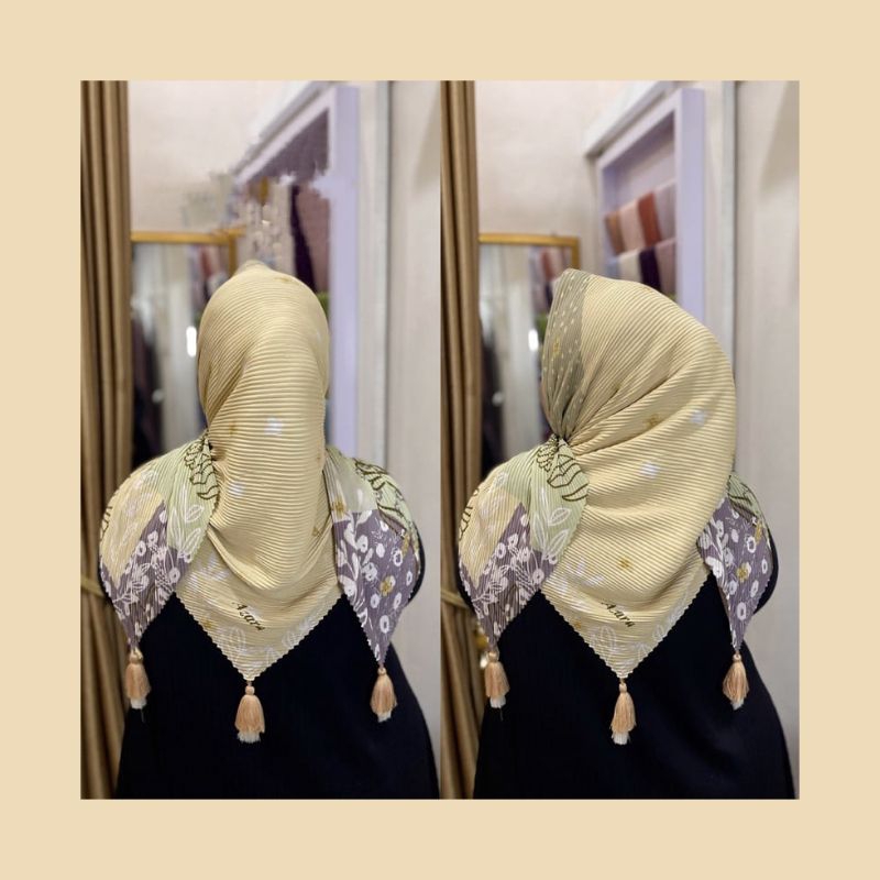 HIJAB / KERUDUNG SEGI EMPAT PLISKET MOTIF TASEL JAMBUL POM POM / SEGI EMPAT PLISKET MOTIF TAPSEL MOT