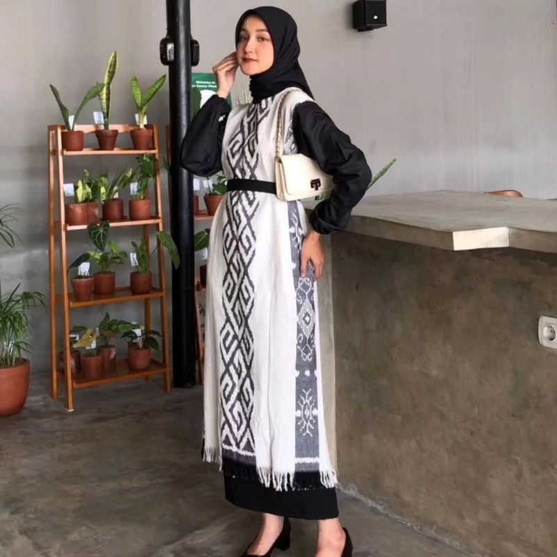 dress sania ivory putih - couple tenun - dress raya - couple kondangan