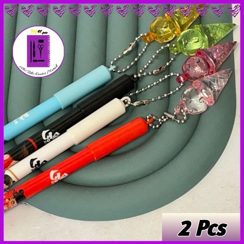 

(2 pcs) pulpen es krim bening gagang anime pen tinta gel bolpoin gantungan warna warni perlengkapan alat tulis kantor dan sekolah super murah kado unik stationery COD