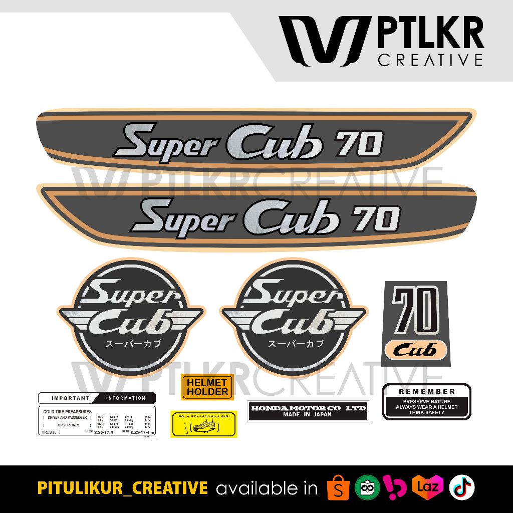Striping Stiker C70 Super Cub Coklat Abu Silver