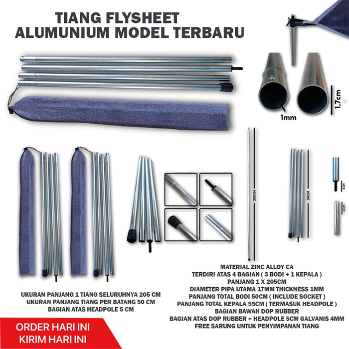 tiang steel galvanis flysheet penyanggah pilar outdoor - Tiang Flysheet Tiang Frame/ Tinggi 200 Cm
