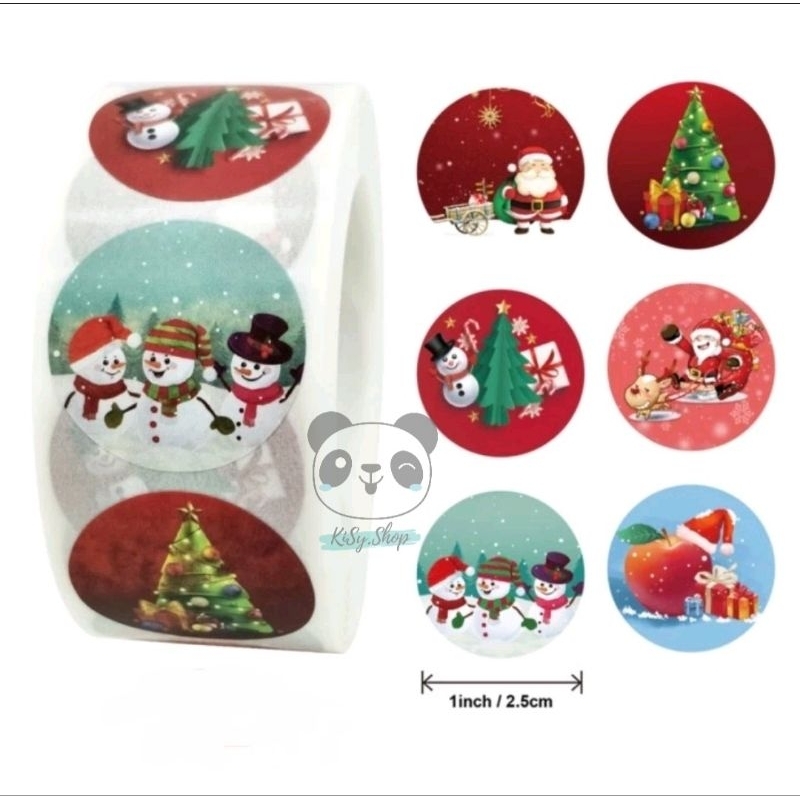 

KiSy.Shop 50/500pcs Sticker Roll Round circle christmas stiker lingkaran bulat edisi natal xmas edition