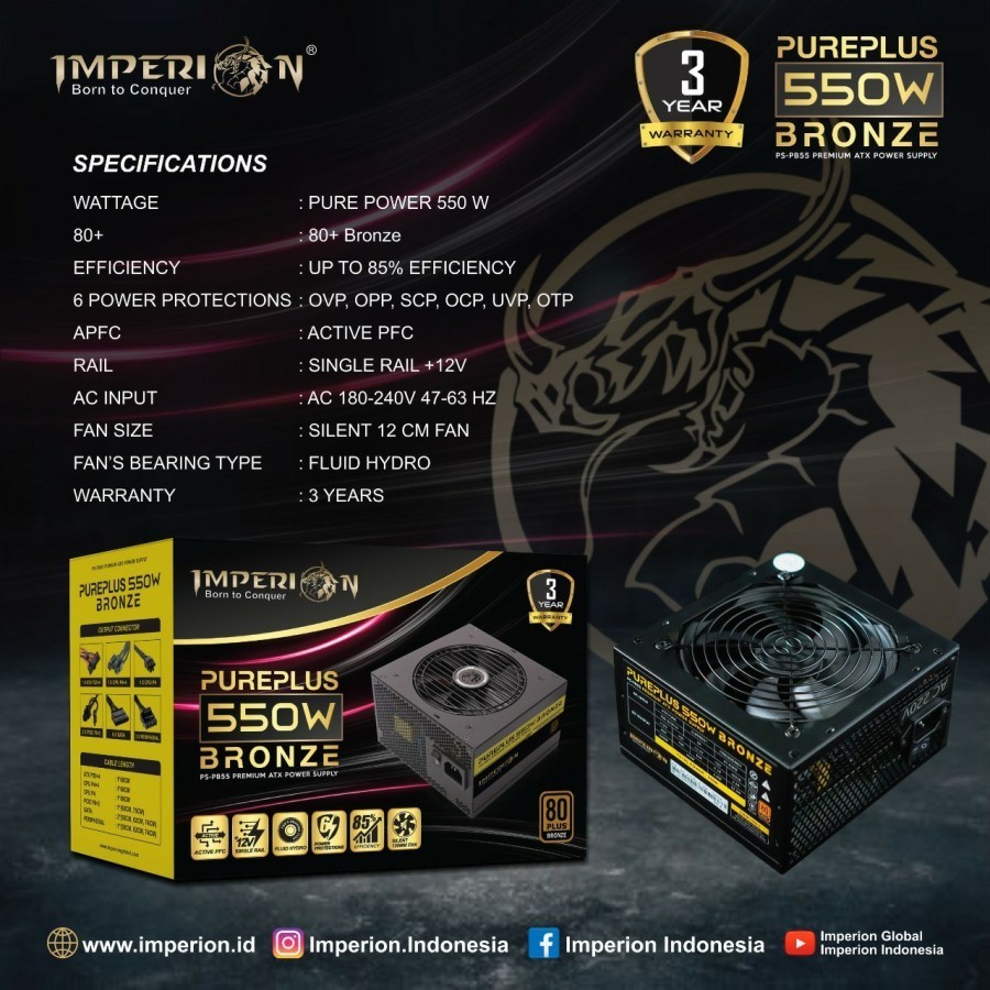 Power Supply Imperion Pureplus PSU 550Watt 80+ Bronze/Imperion Power Supply 550w