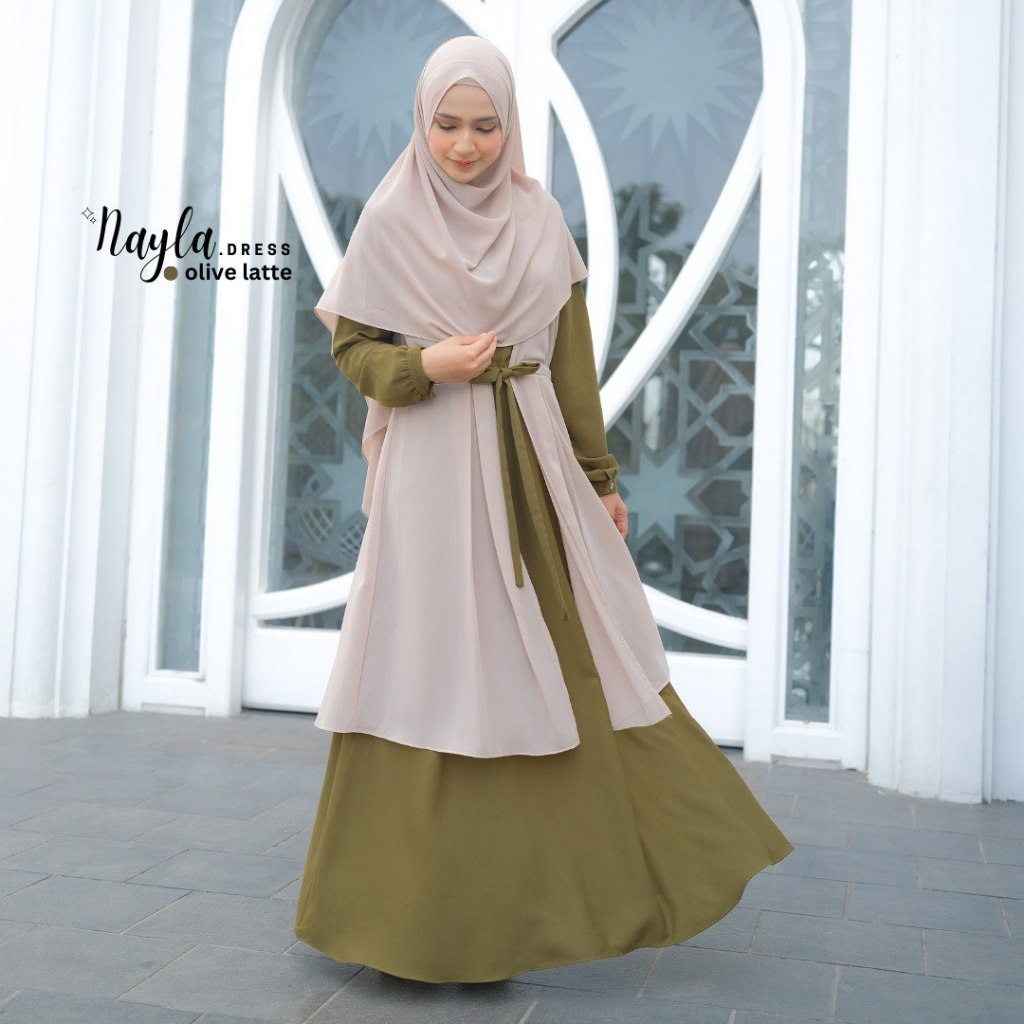 Riskirich Nayla Gamis Remaja Dewasa Muslimah 2 in 1 Style Kombinasi Outer Dijahit Menyatu Terbaru