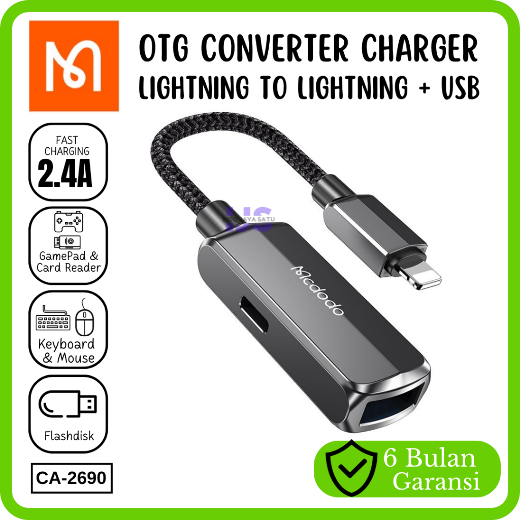 MCDODO CA-2690 Converter OTG USB 3.0 To Lightning Charger Iphone Ipad Adapter 2 in 1 Lightning To US