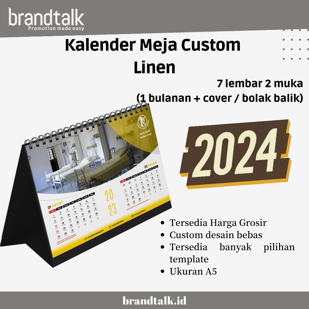 

Kalender Meja 2025 custom - Penyangga Linen - 7 Lembar 2 Muka