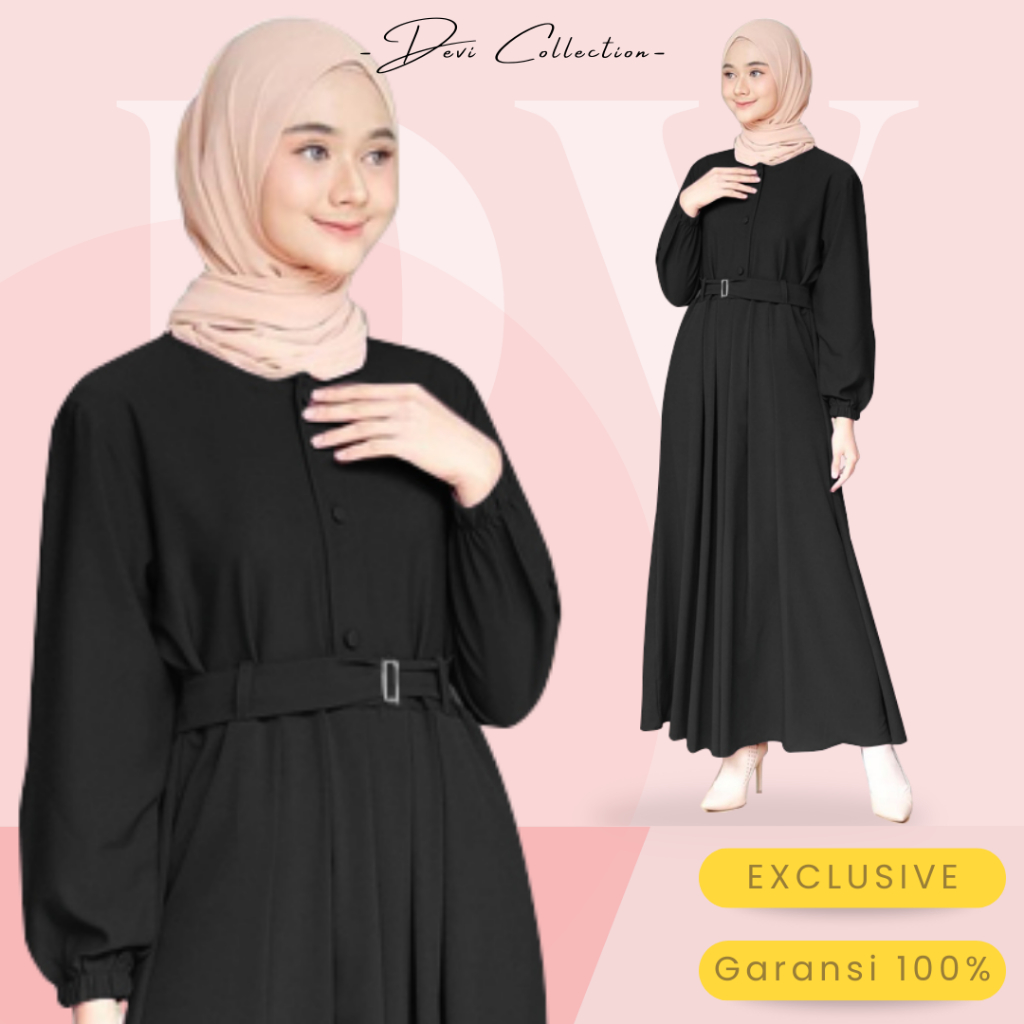 Gamis Syari hitam Polos Crinkle Airflow Premium untuk Ibu Ibu & Remaja Terbaru 2023 Lebaran / Kondan