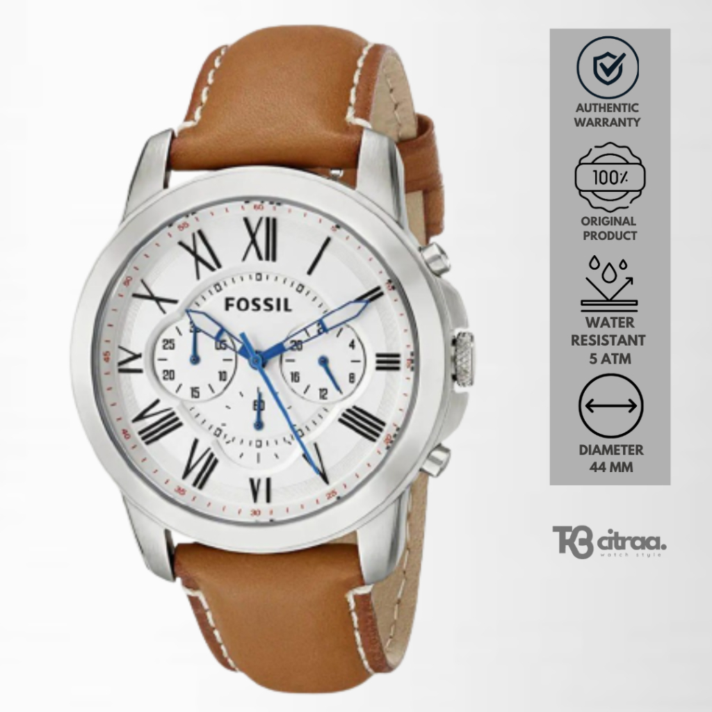 jam tangan fashion pria fossil men grant analog strap kulit cowok chronograph brown leather water resistant casual elegant original FS5060