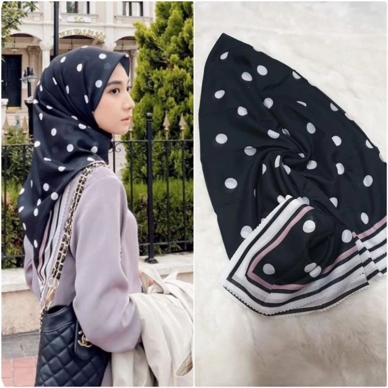 HIJAB MOTIF SEGIEMPAT POLKADOT/BAHAN VOAL BASIC