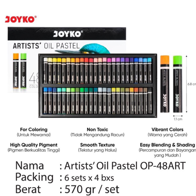 

Artists Oil Pastel / Krayon Minyak / Crayon Artis Joyko OP-12ART Colors 12 Warna / 24 Warna OP-24ART / 36 Warna OP-36ART / 48 warna OP-48ART