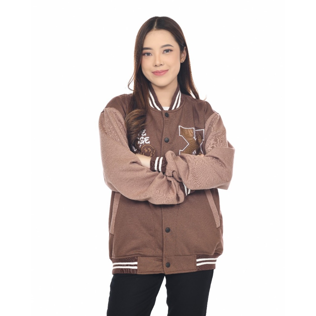 Dhozen Jaket Varsity Fleece Reakles One Layers Coklat