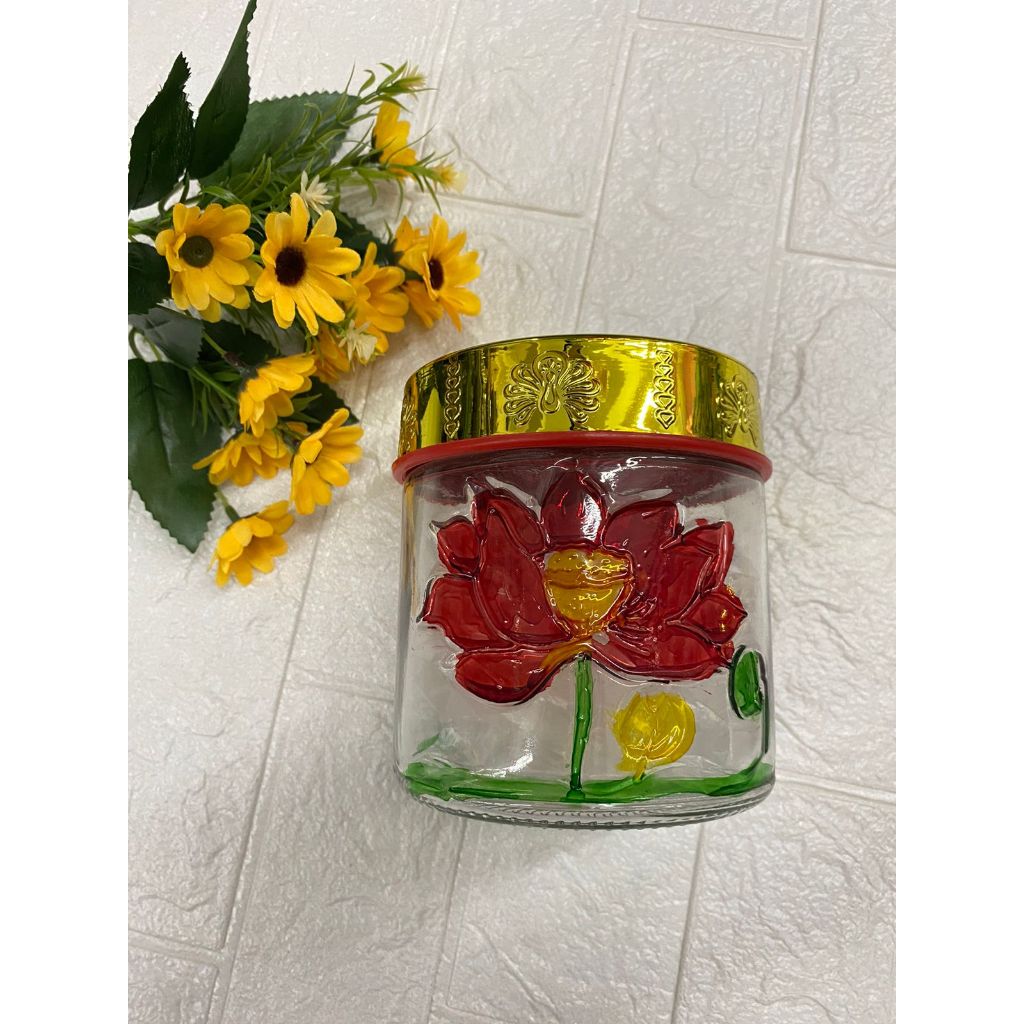 TOPLES KACA MOTIF BUNGA TUTUP GOLD