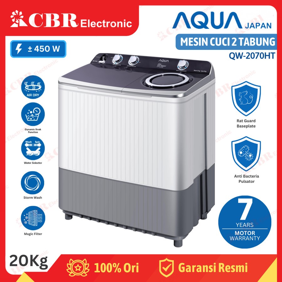 Mesin Cuci AQUA 2 Tabung 20 Kg QW-2070HT