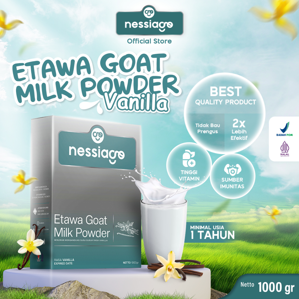 

Nessiago Susu Kambing Etawa Bubuk 1 KG Rasa Vanilla | Ettawa Goat Milk Powder Drink COD Natural Asli Herbal Pemulihan Pengobatan Sesak Nafas Paru Paru Asam Urat Saraf Kejepit Alergi Rematik Perkokoh Tulang Gigi Lansia Orang tua BalitaTerjangkau tunai