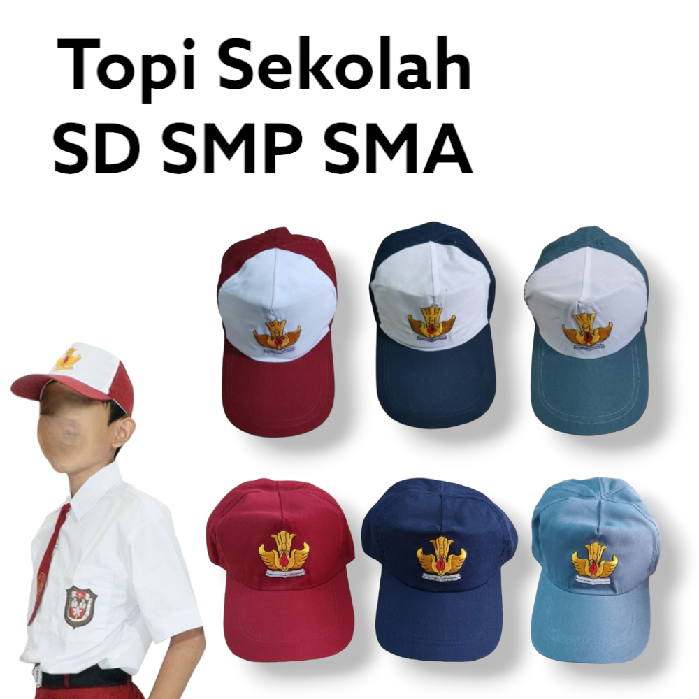 TOPi SD SMP SMA SMK Topi Sekolah Seragam Sekolah Logo Bordir Gesper Karet Prepet Plastik Minimal ord