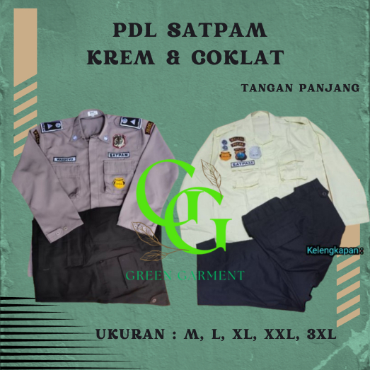 SETELAN PDL Seragam Satpam Krem Terbaru 2023 Lengan Panjang Satpam Baju Coklat SECURITY KEAMANAN SAT