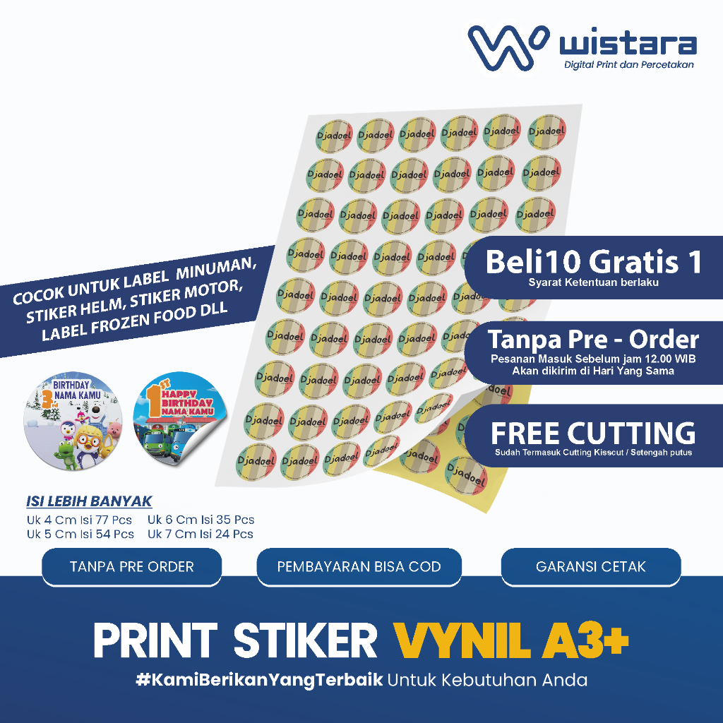 

Cetak Stiker Vynil A3+ Anti Air Untuk Label Makan & Minuman Custom Free Cutting