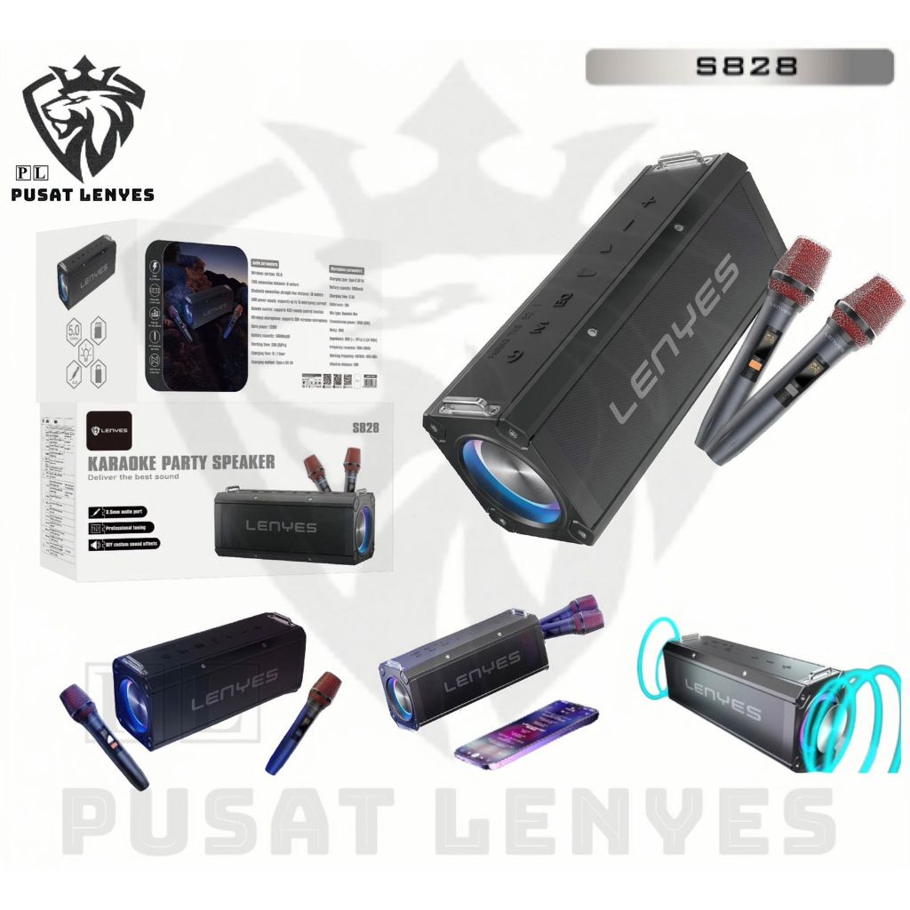 S828 - Speaker Karaoke LENYES S-828 120W Portable KTV Wireless Spiker + Microphone Karaoke Bluetooth