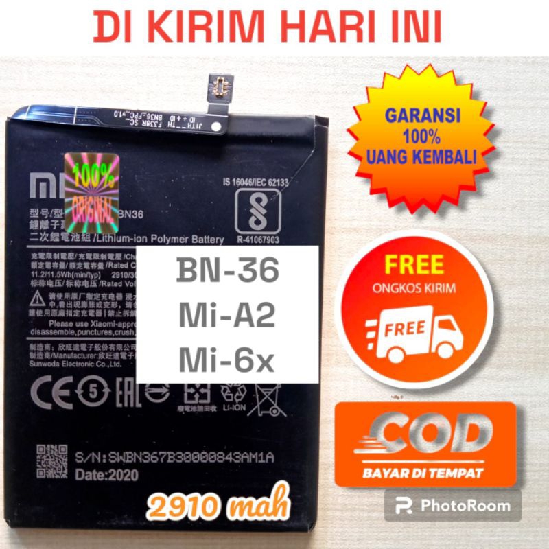 baterai batre battery BN-36/Redmi 6X/Mi A2 mia2 redmi6x bn36 bn 36