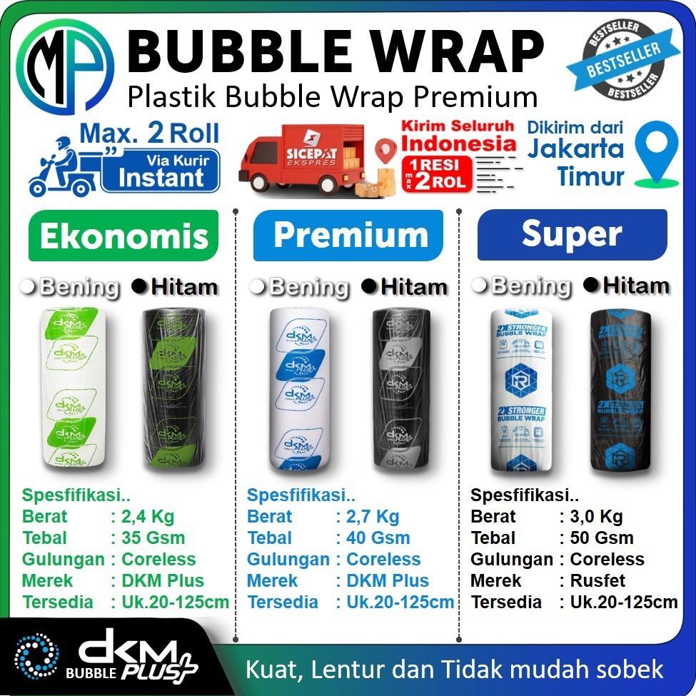 

IK6 Plastik Pembungkus Packing Bubble Wrap Roll DKM 125cm x 50m /Bening dan Hitam Merek DKMPlus