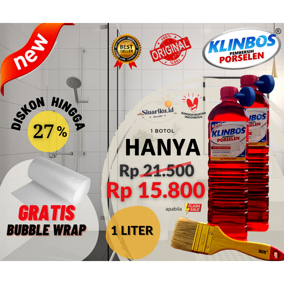 	 KLINBOS PORSELEN - PEMBERSIH KERAK KAMAR MANDI 5X LEBIH KUAT WC Toilet Keramik Kaca Panci Kerak	