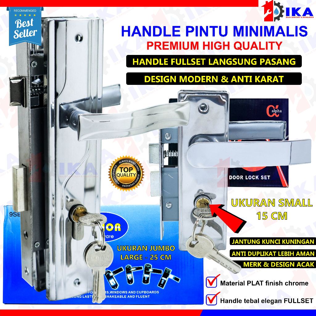 HANDLE PINTU PLAT MIRROR / KILAP BISA MENGACA / KACA / 25 CM KOMPLIT SIAP PASANG GAGANG PINTU TARIKA