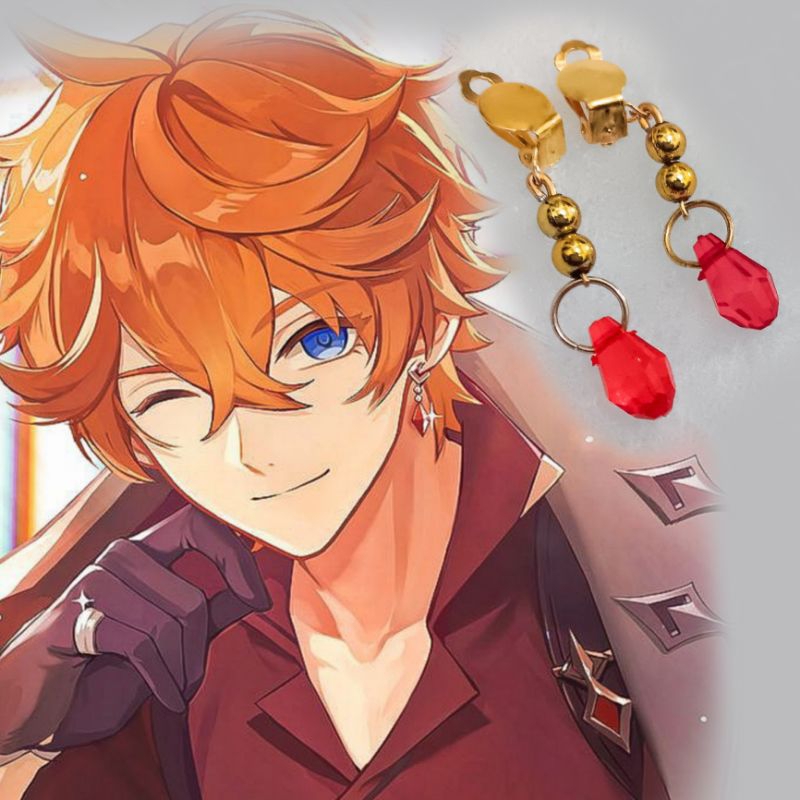 Anting cosplay Childe Genshin Impact versi jepit