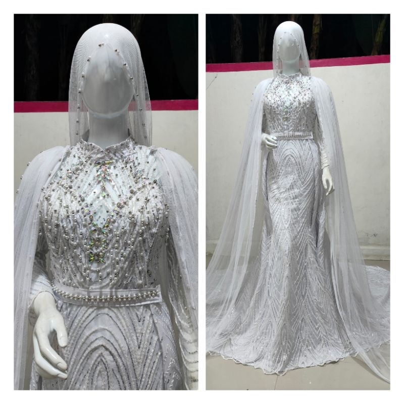 gaun pengantin mewah elegan warna putih