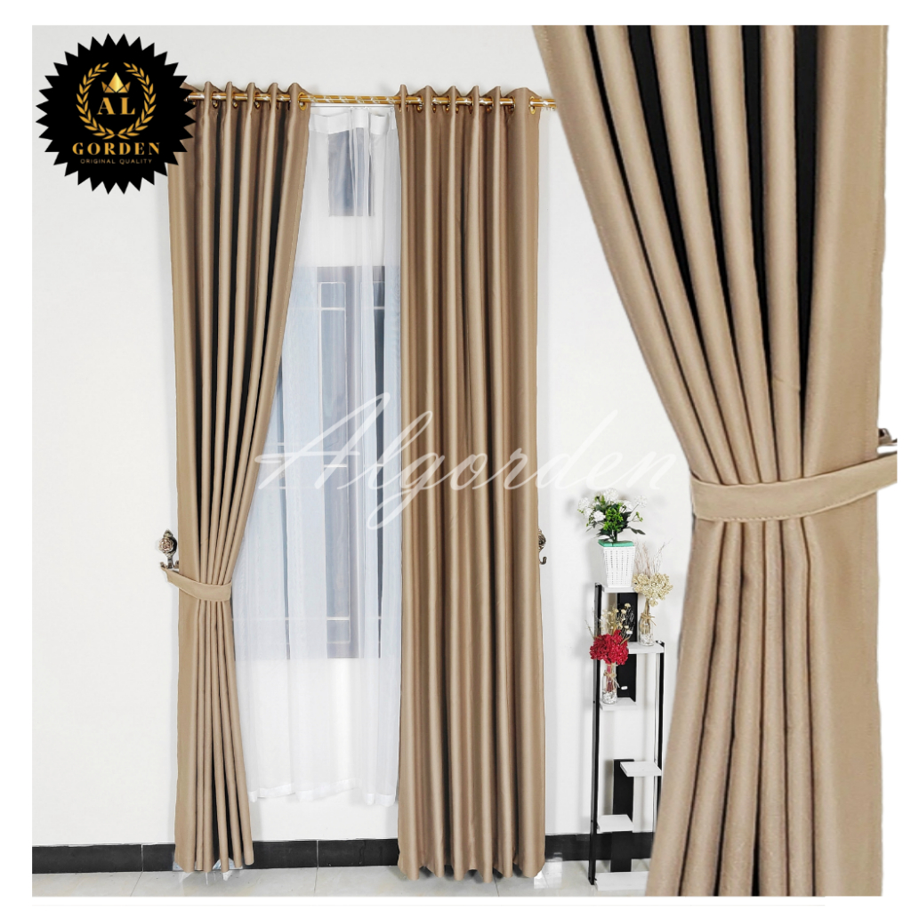 Tirai Gorden Jendela Pintu Kamar Blackout Polos Aesthetic Elegant Coklat Abu Hitam biru Hijau