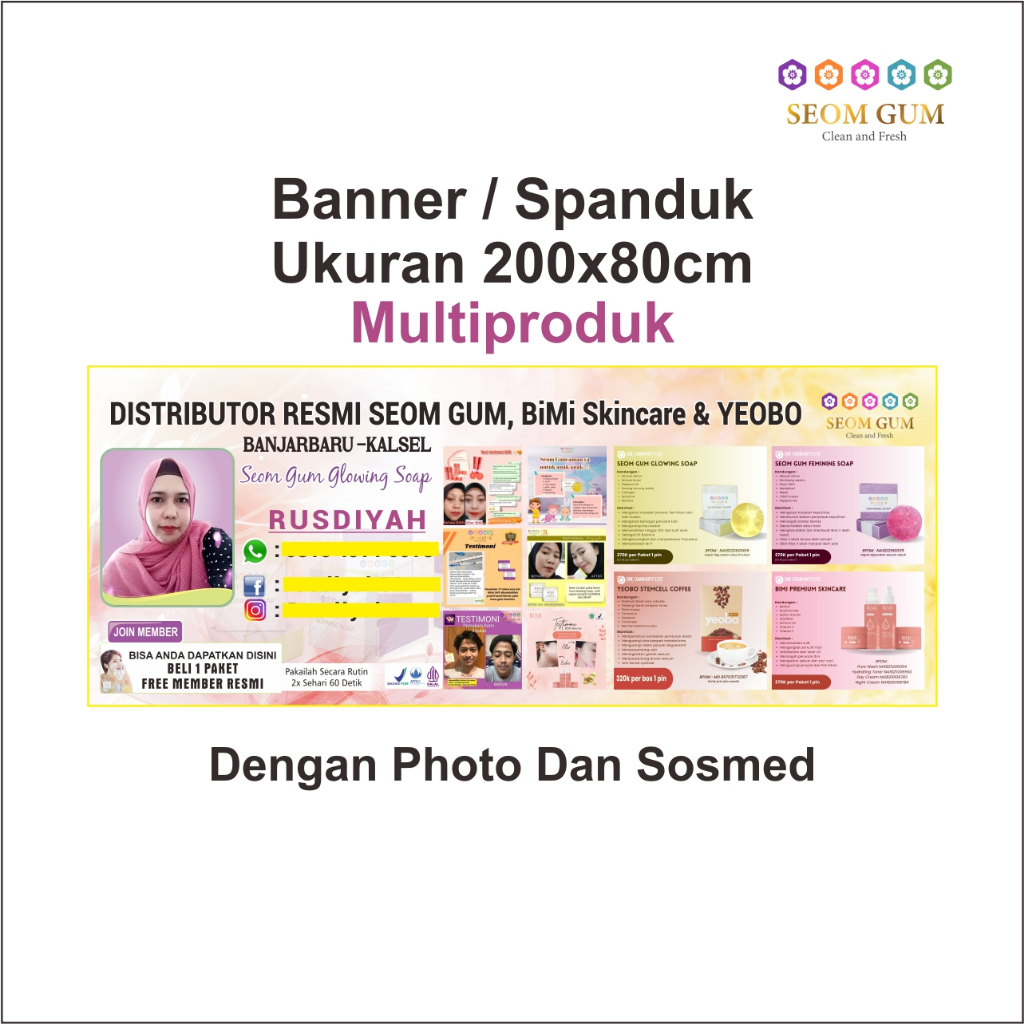 Banner Seom Gum ukuran 200x80 cm Multiproduk