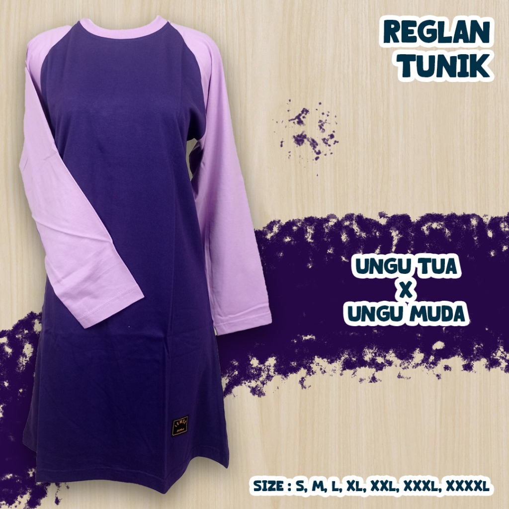 S-XXXL Kaos Reglan Polos Tunik Muslimah Ungu Tua Ungu Muda/Seragam Olahraga/Santai/Gowes