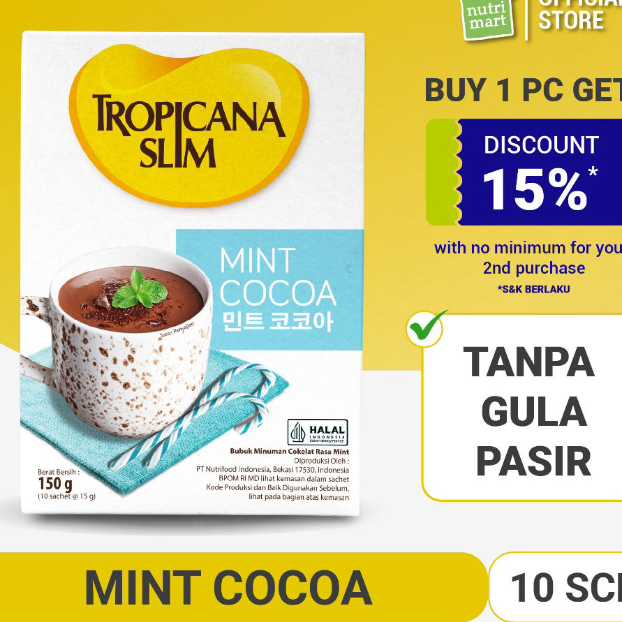 

VWPZ1366 Free Ongkir Tropicana Slim Mint Cocoa 10 Sachet - Minuman Cokelat Mint Nikmat Tanpa Gula Pasir