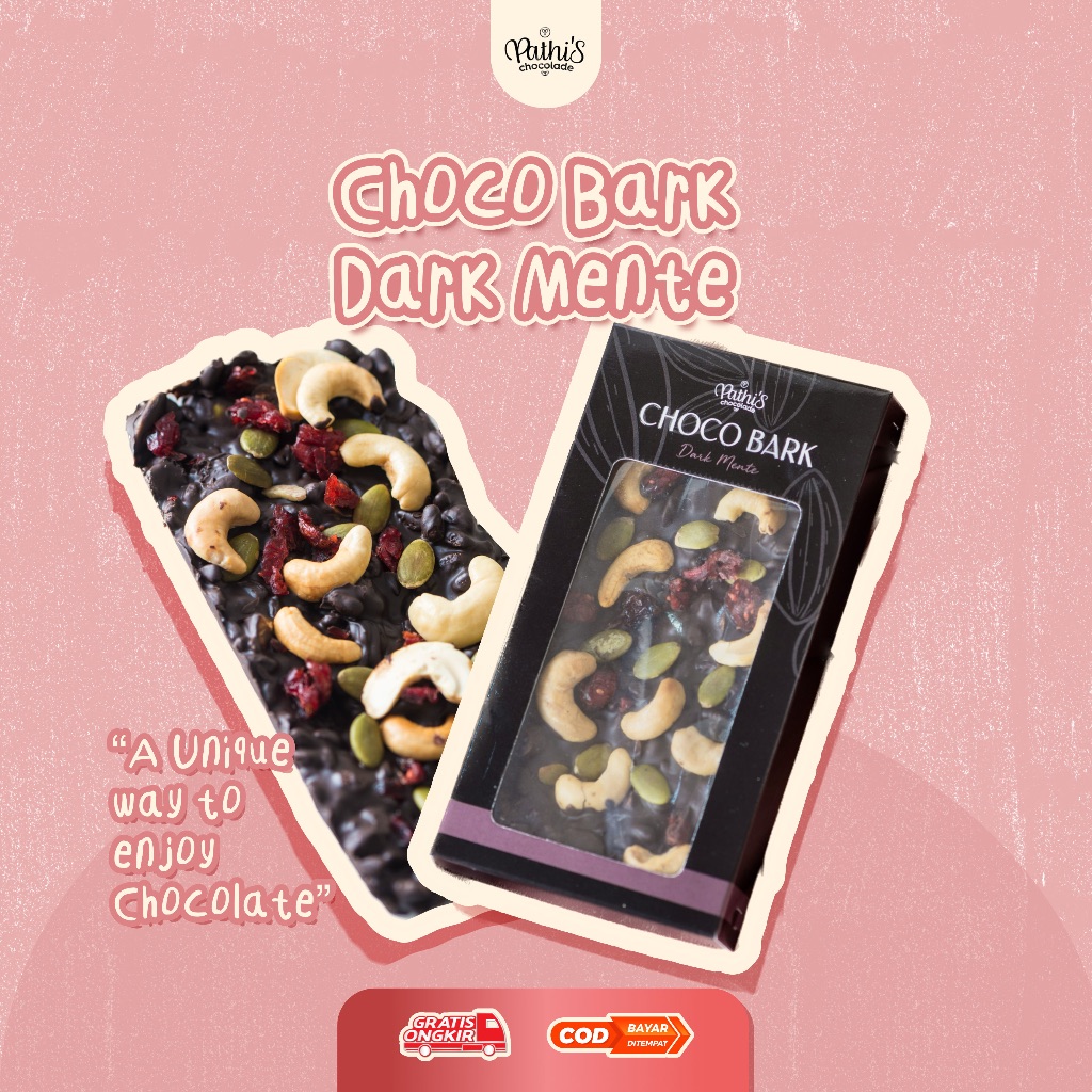 

Choco Bark - Dark Mente - Dark Cokelat Cashew Pathi's Chocolade