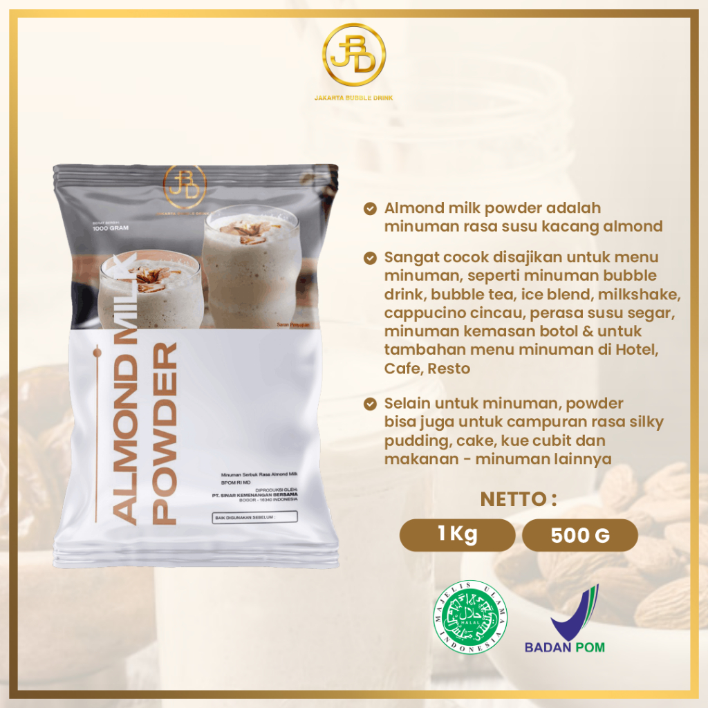 

Ay00! Bubuk Minuman ALMOND MILK -Jakarta Bubble Drink BPOM&HALAL