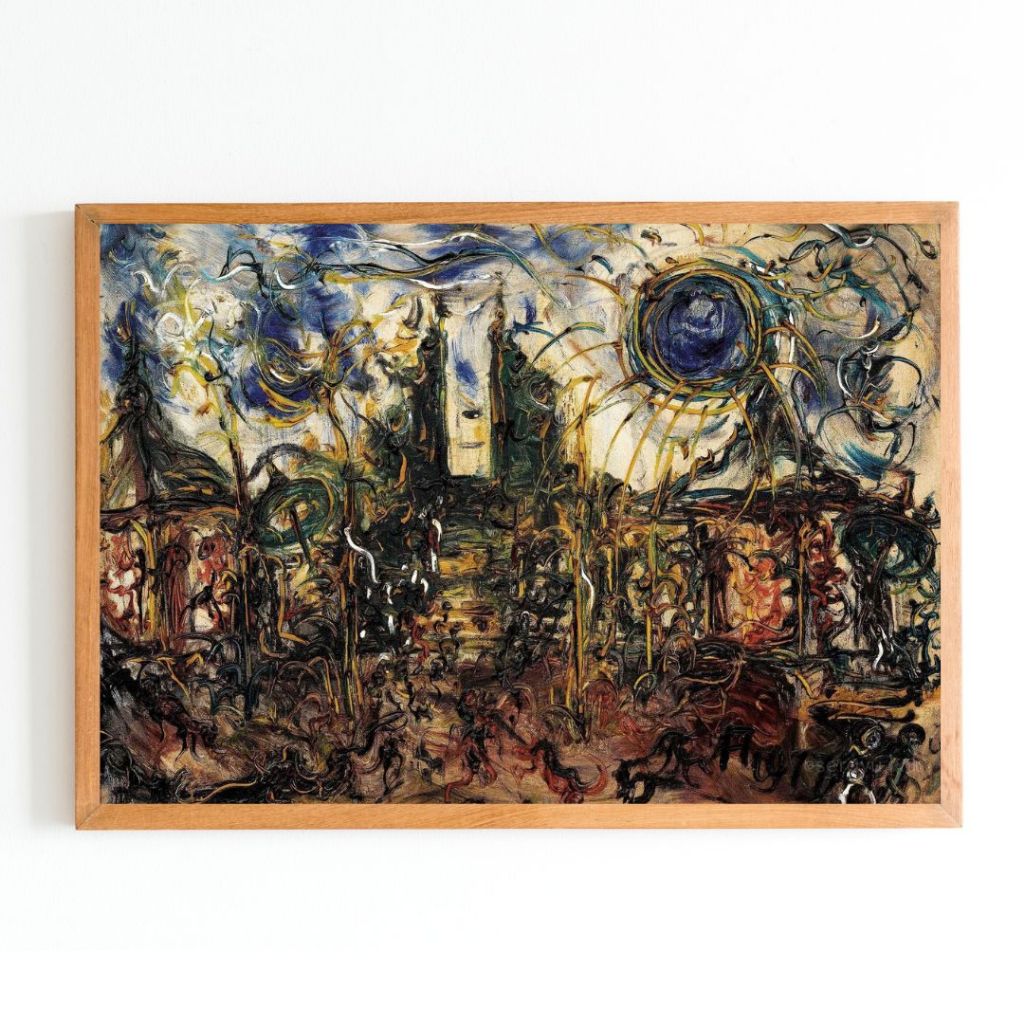 Lukisan Cetak "Pura di Bali - Affandi" Art Print Bingkai Kayu Aesthetic