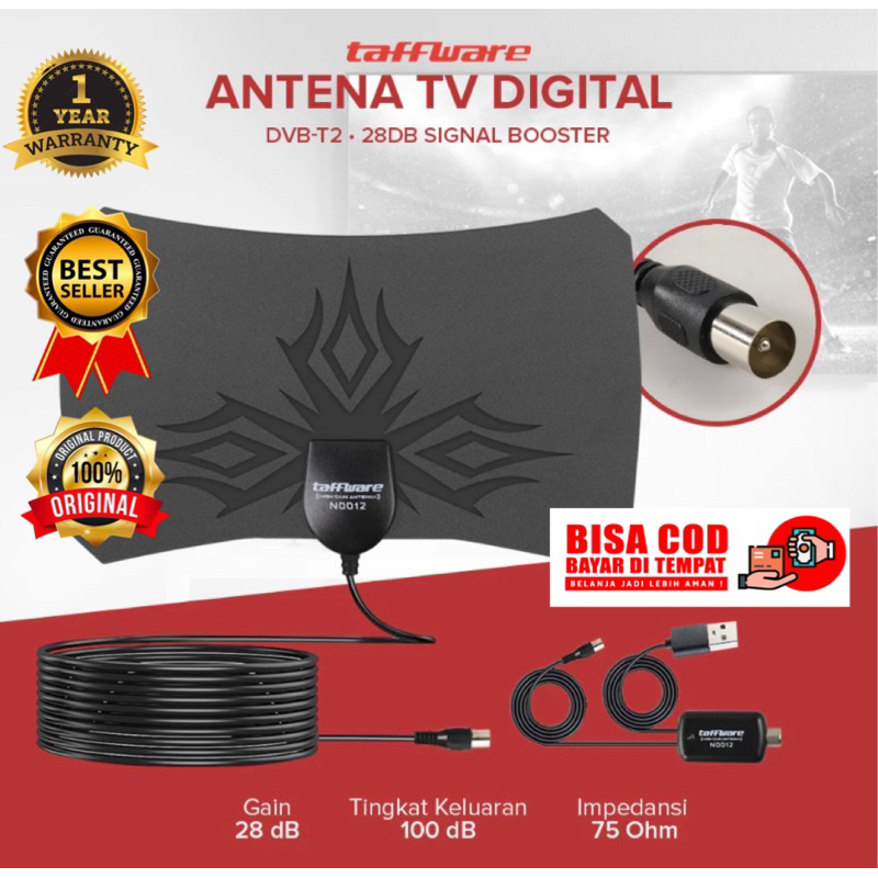 Taffware - Antena TV digital Booster Indoor Original Penguat Sinya TV Booster