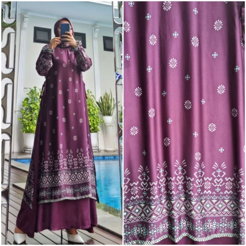 Gamis malaysia armanisilk motif mix polos + jilbab Ori By Edness Kayla