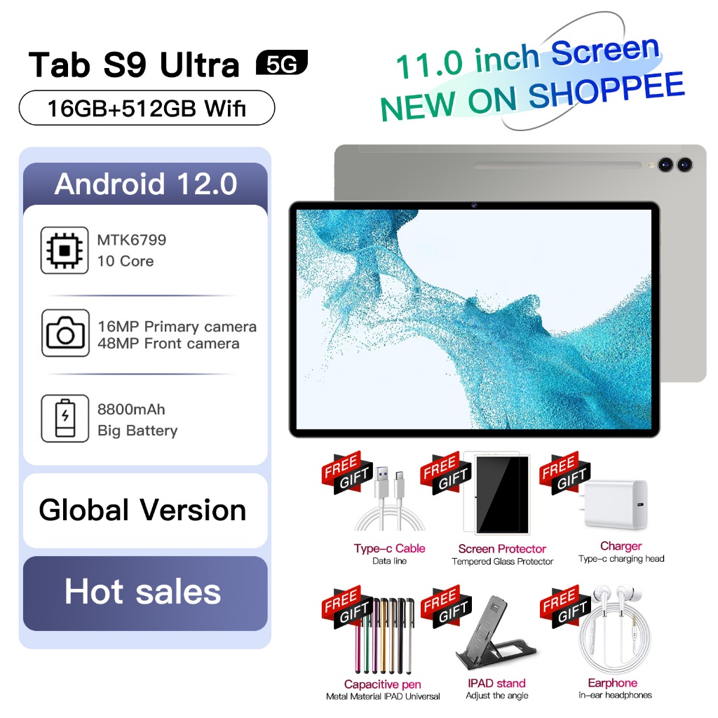 Tablet Pc Murah 5G Baru S9 Ultra 16GB + 512GB Tablet Android 11.1inch Layar Full Screen Layar Besar 
