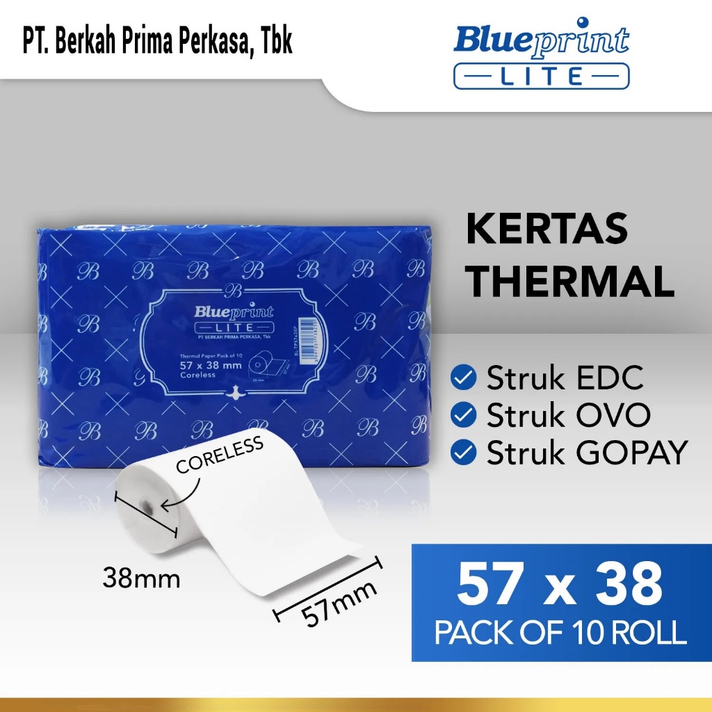 

Kertas Struk / Kertas Kasir / Kertas Thermal Blueprint Lite 57x38 mm