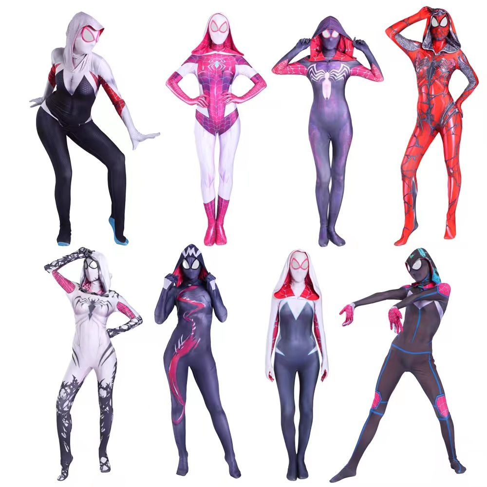 Spider Gwen Stacy Cosplay Costume Symbiote Venom Carnage Mask Hooded Zentai Suit Anti-Gwenom for Wom