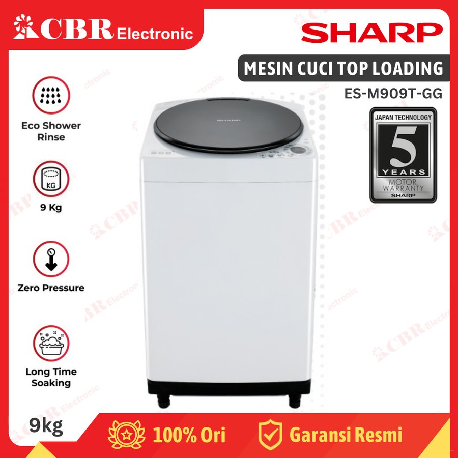 Mesin Cuci SHARP Top Loading 9 Kg ES-M909T-GG