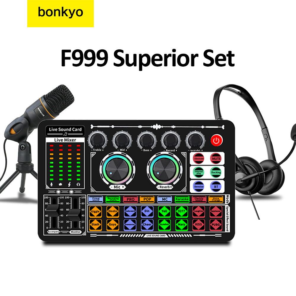 Bonkyo F999 Sound Card mixser mini audio soundcard  plus mik paket lengkap mixer mic blutut DJ ampli