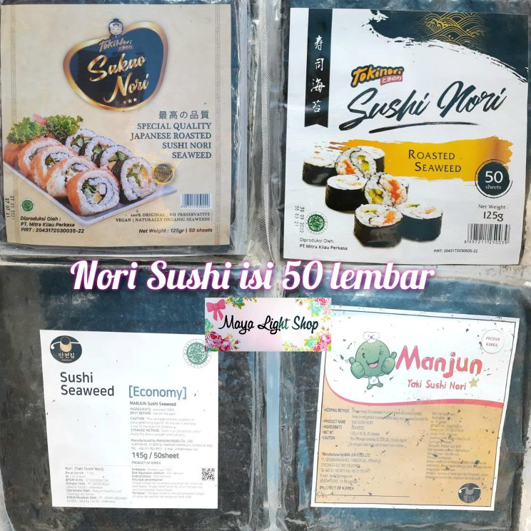 

Serba Murah Nori isi 50 lembar tokinori manjun sakao nori halal murah rumput laut sushi bahan bento kimbap murah ➺➩⋆❀