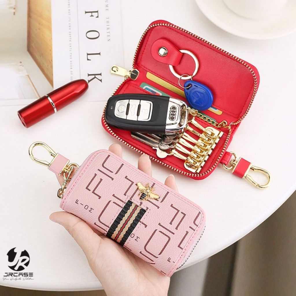 Keychain Dompet Stnk Mobil Motor Leather Brand 3D Bee Gantungan Kunci Key Chain Wallet Fashion Card 
