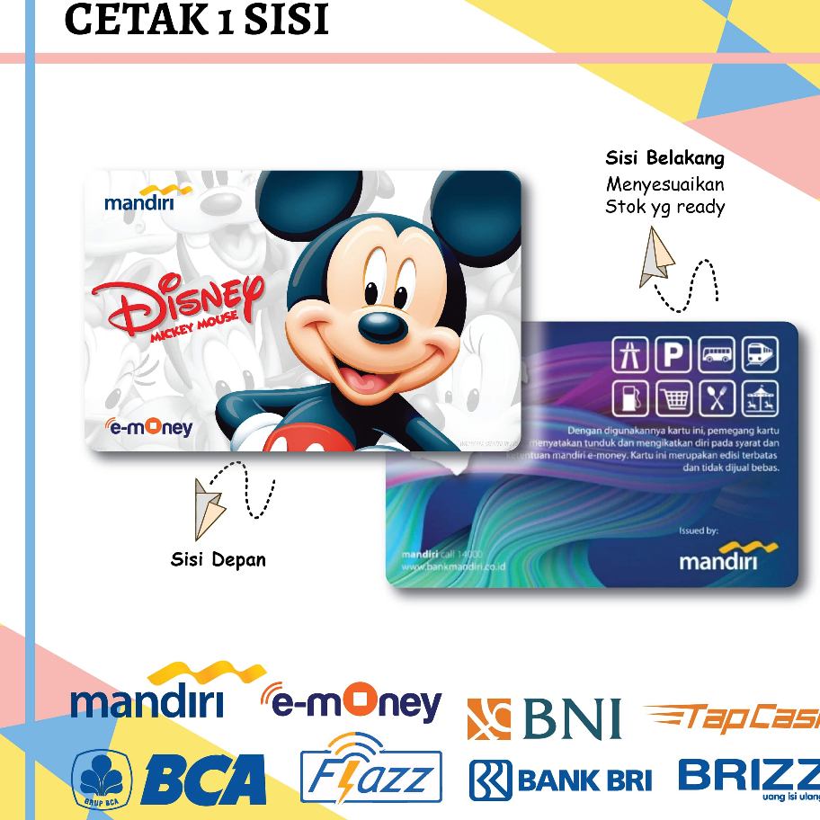 ➧➣✩✸ KARTU EMONEY E TOLL ANIME MICKEY MOUSE DISNEY E MONEY MANDIRI FLAZZ BCA GEN 2 BNI TAPCASH BRIZZ