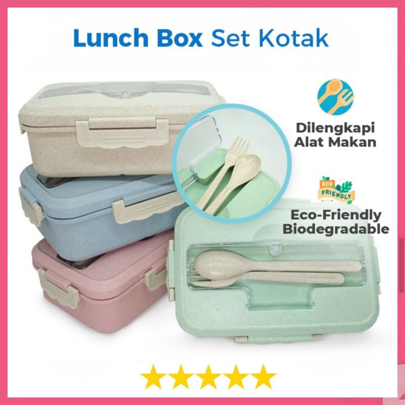 Kotak Bekal Makan 4 In 1 Free Sendok / Set Box Makan Tupperware Anak Anti Tumpah / Kotak Bekal makan