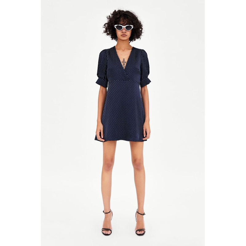 PRELOVED ZARA DRES SATIN SILK MEWAH MOTIF POLKA