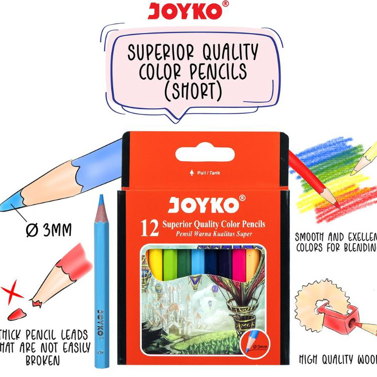

Terlaku. Pensil Warna Joyko 12 Pendek CP - 102 / (1set) Murah