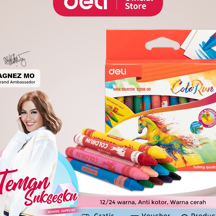 

➠☇☆✶ Deli Crayon Krayon Lilin 12 Warna Reguler/Jumbo Label Melingkar, Tangan Anti Kotor EC20800 EC20900 Model Terkini