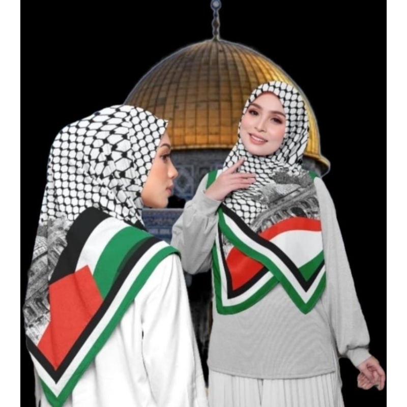 Kerudung hijab voal segiempat motif sorban palestina